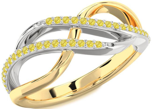 Yellow Diamond Gold Silver Infinity Round Ring