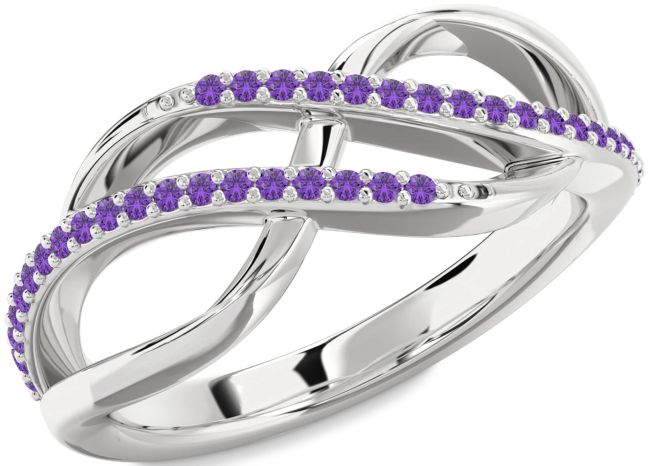 Amethyst Platinum Infinity Round Ring