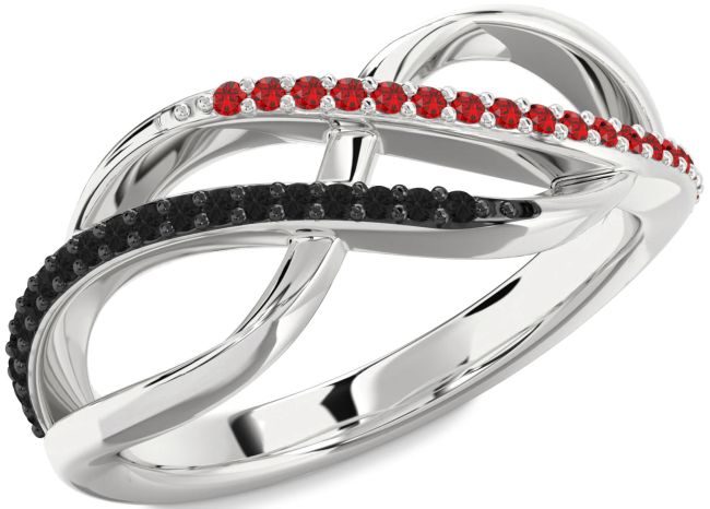 Black Diamond & Ruby Silver Infinity Round Promise Ring