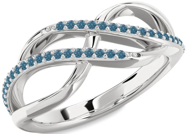 Blue Diamond Platinum Infinity Round Ring