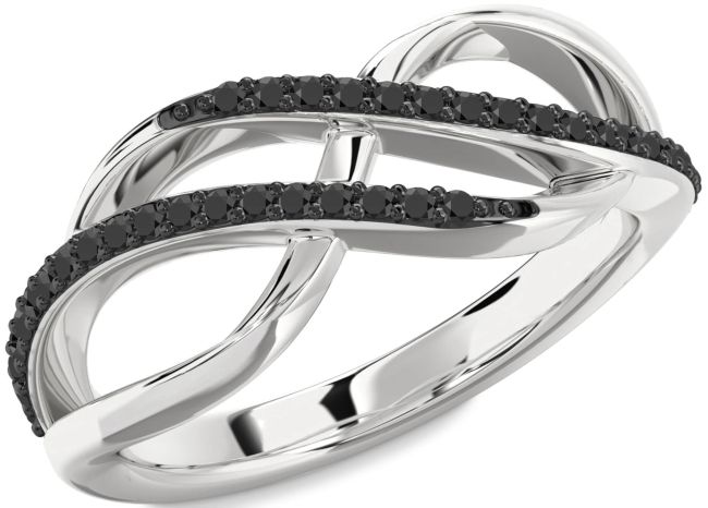 Black Onyx Platinum Infinity Round Ring