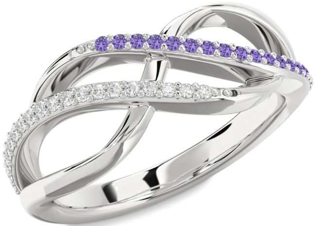 Diamond & Alexandrite White Gold Infinity Round Promise Ring