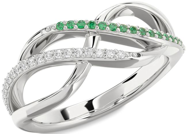 Emerald & Diamond Silver Infinity Round Promise Ring