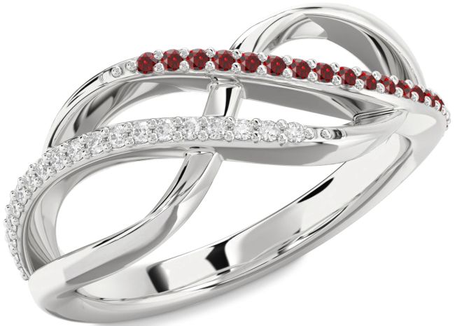 Diamond & Garnet Silver Infinity Round Promise Ring