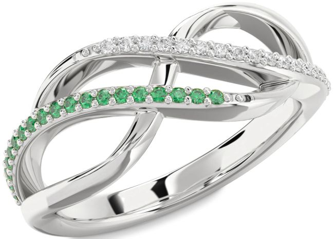 Diamond & Emerald Silver Infinity Round Promise Ring