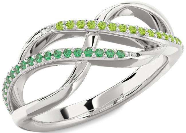 Emerald & Peridot Silver Infinity Round Promise Ring