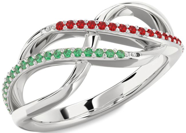 Emerald & Ruby Silver Infinity Round Promise Ring