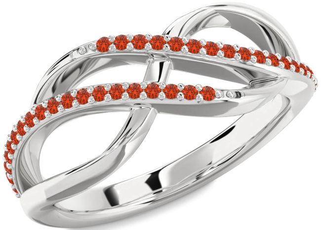 Fire Opal Platinum Infinity Round Ring