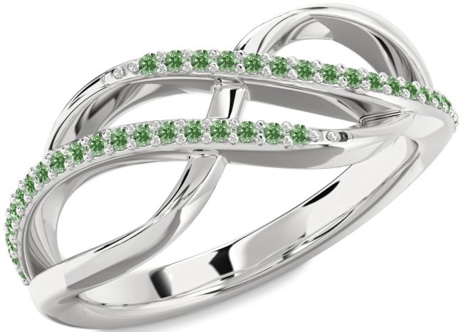 Green Diamond Platinum Infinity Round Ring