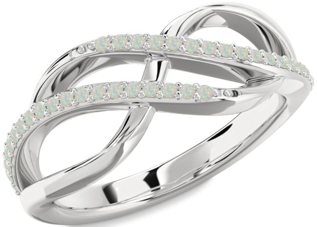 Opal Platinum Infinity Round Ring