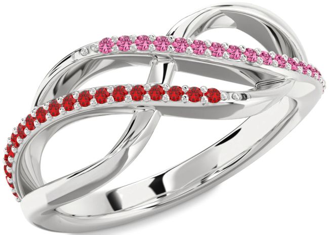 Ruby & Pink Sapphire Silver Infinity Round Promise Ring