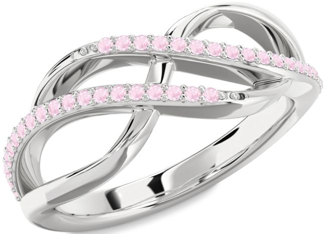 Rose Quartz Platinum Infinity Round Ring