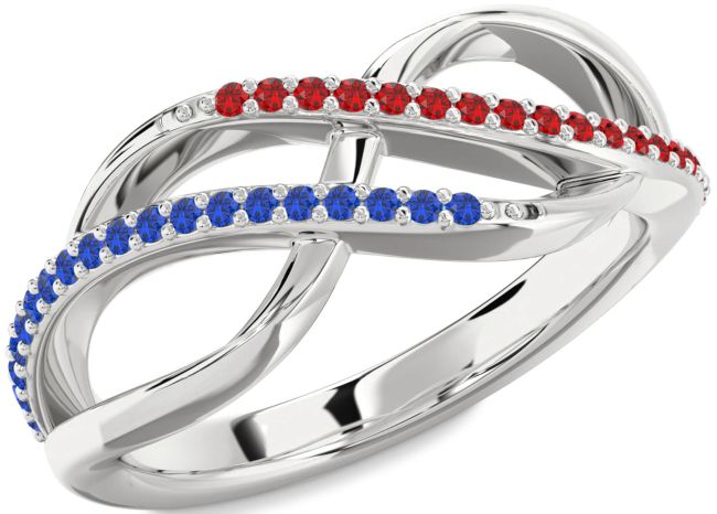 Blue Sapphire & Ruby Silver Infinity Round Promise Ring