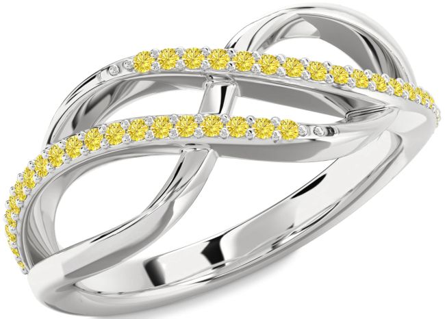 Yellow Diamond Platinum Infinity Round Ring