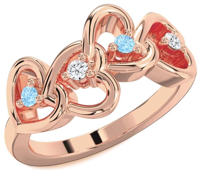 Rose Gold Silver Heart Four Stone Mother's Ring