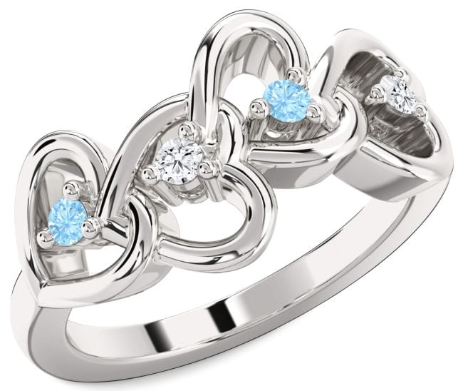 White Gold Heart Four Stone Mother's Ring