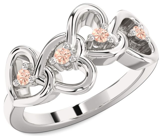 Morganite Silver Heart Four Stone Ring