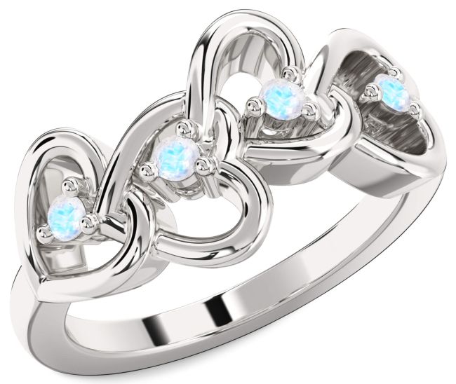 Moonstone Silver Heart Four Stone Ring