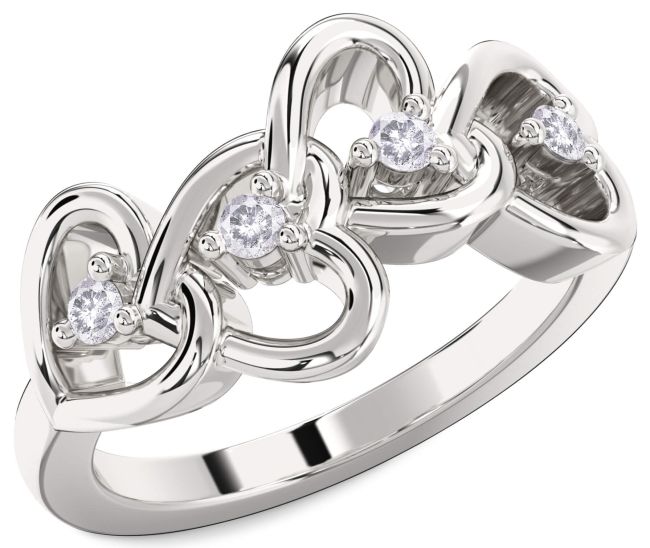Salt & Pepper Diamond Silver Heart Four Stone Ring