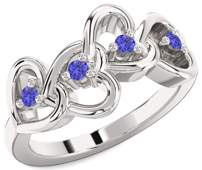 Tanzanite Silver Heart Four Stone Ring