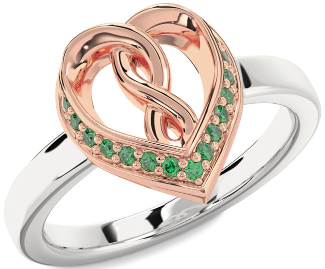 Emerald Rose Gold Silver Heart Infinity Ring