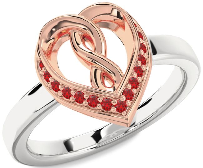 Ruby Platinum & Rose Gold Heart Infinity Ring