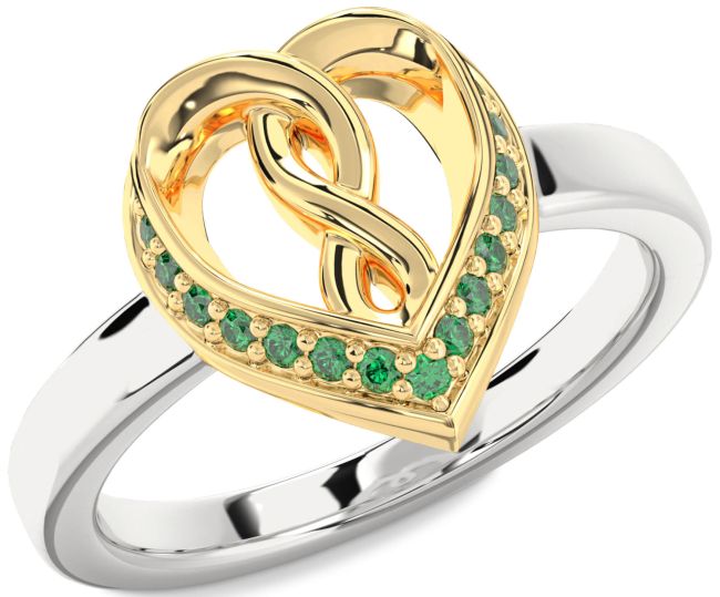 Emerald Gold Silver Heart Infinity Ring