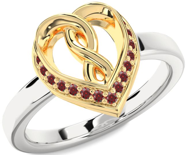 Garnet Gold Silver Heart Infinity Ring