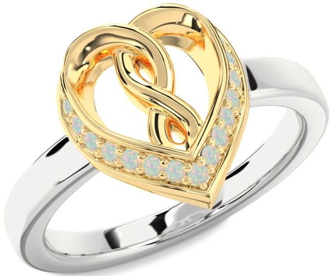 Opal Gold Silver Heart Infinity Ring