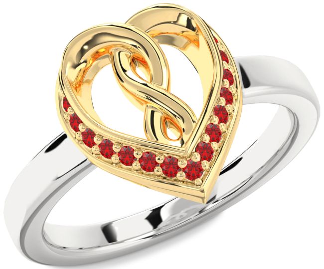 Ruby Gold Silver Heart Infinity Ring