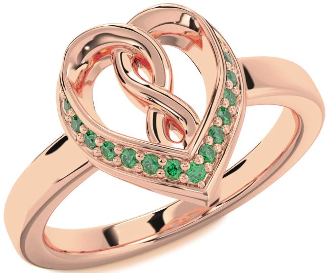 Emerald Rose Gold Silver Heart Infinity Ring