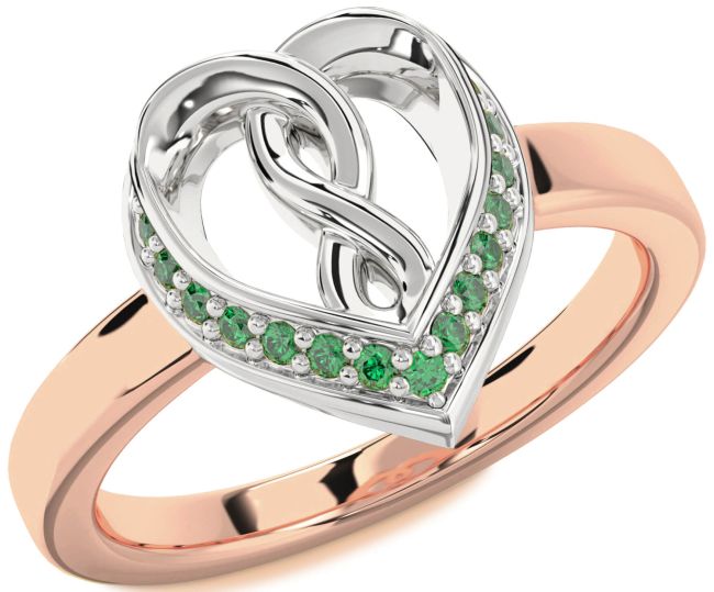 Emerald Rose Gold Silver Heart Infinity Ring