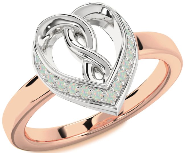 Opal Rose Gold Silver Heart Infinity Ring