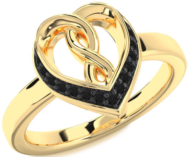 Black Diamond Gold Heart Infinity Ring