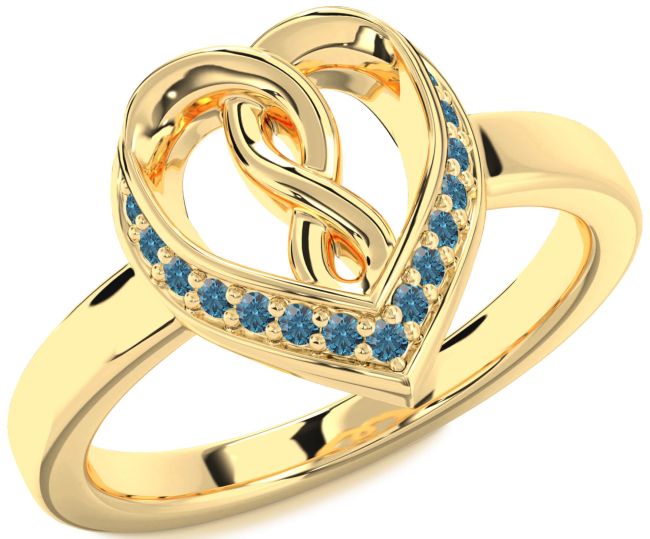 Blue Diamond Gold Heart Infinity Ring