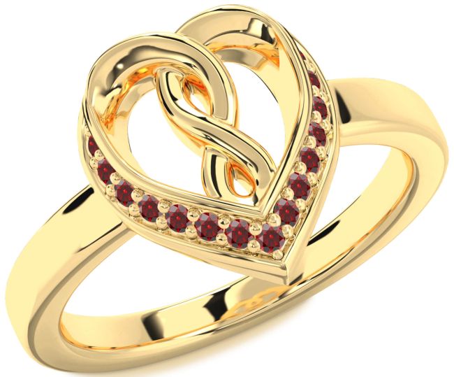 Garnet Gold Heart Infinity Ring