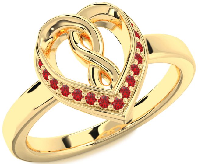 Ruby Gold Silver Heart Infinity Ring
