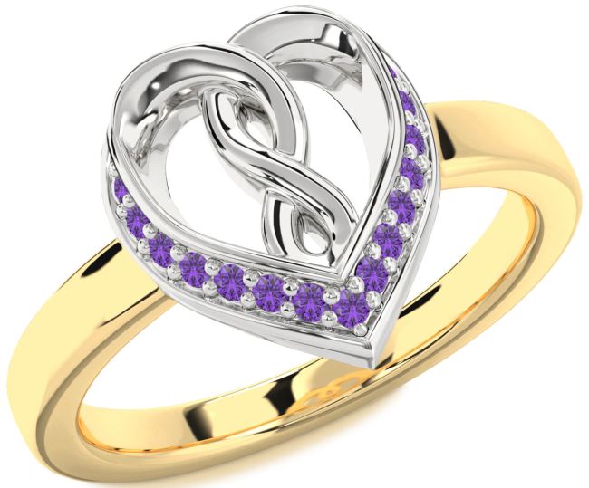 Amethyst Gold Silver Heart Infinity Ring