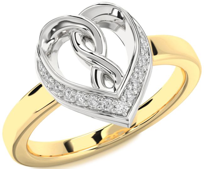 Diamond White Yellow Gold Heart Infinity Ring