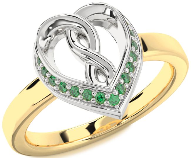 Emerald Gold Silver Heart Infinity Ring