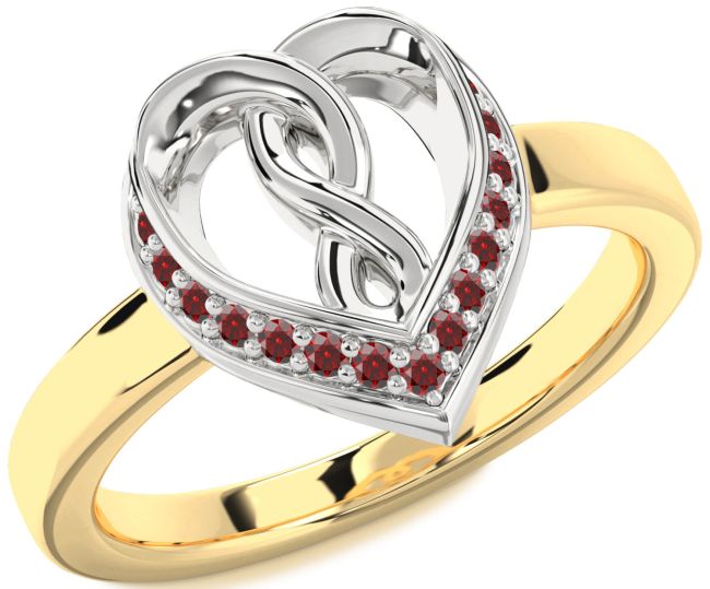 Garnet Gold Silver Heart Infinity Ring