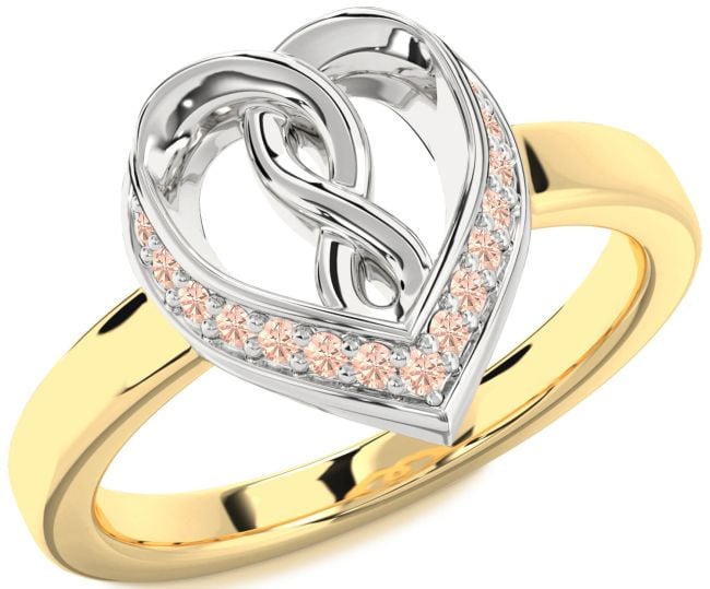 Morganite Gold Silver Heart Infinity Ring