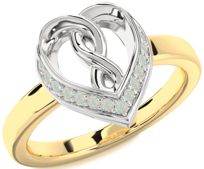 Opal Gold Silver Heart Infinity Ring