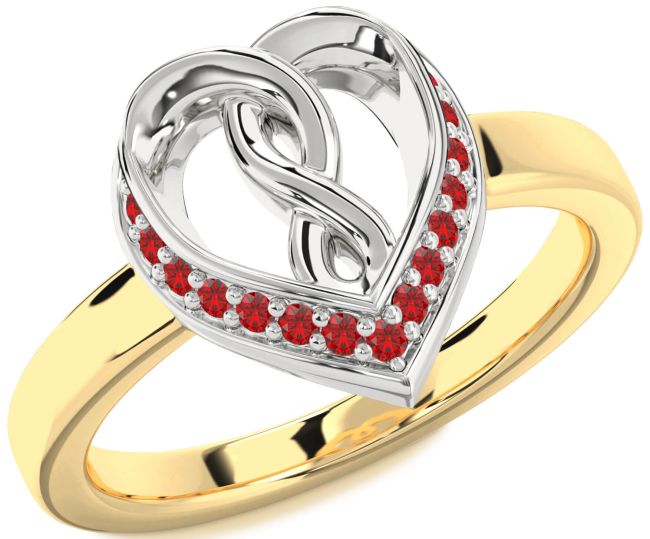 Ruby Gold Silver Heart Infinity Ring