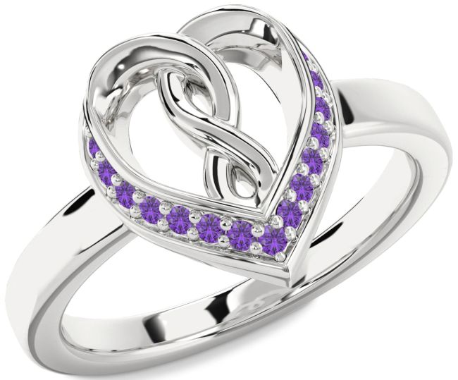Amethyst Silver Heart Infinity Ring