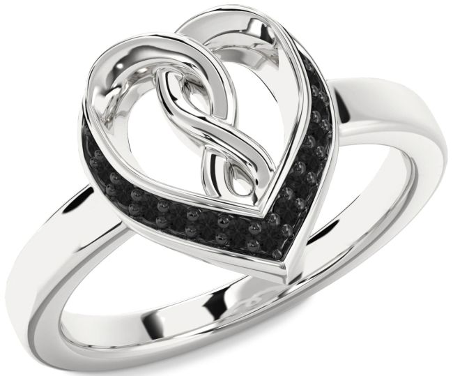 Black Diamond Silver Heart Infinity Ring