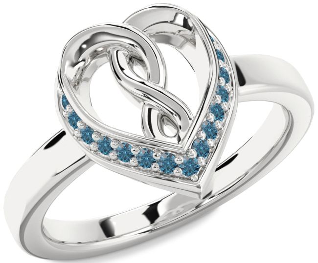 Blue Diamond Silver Heart Infinity Ring