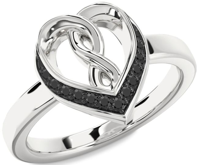 Black Onyx Silver Heart Infinity Ring