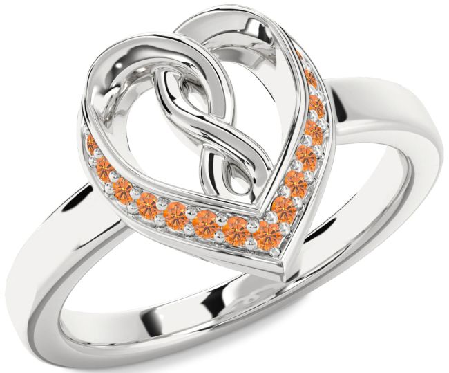 Citrine Silver Heart Infinity Ring