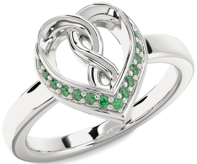Emerald Silver Heart Infinity Ring
